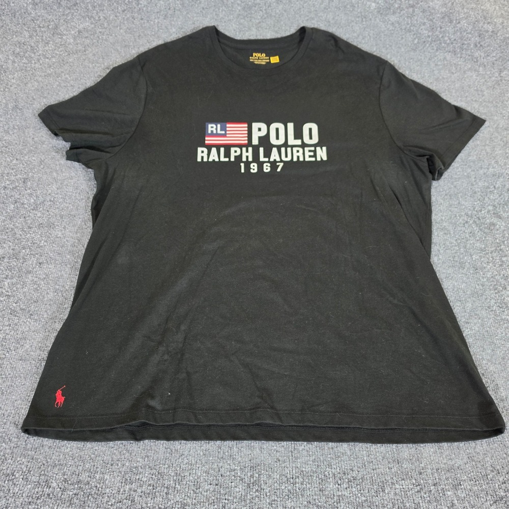 Polo Ralph Lauren Mens 2XL Black 1967 Flag Graphic Short Sleeve T-Shirt Preppy